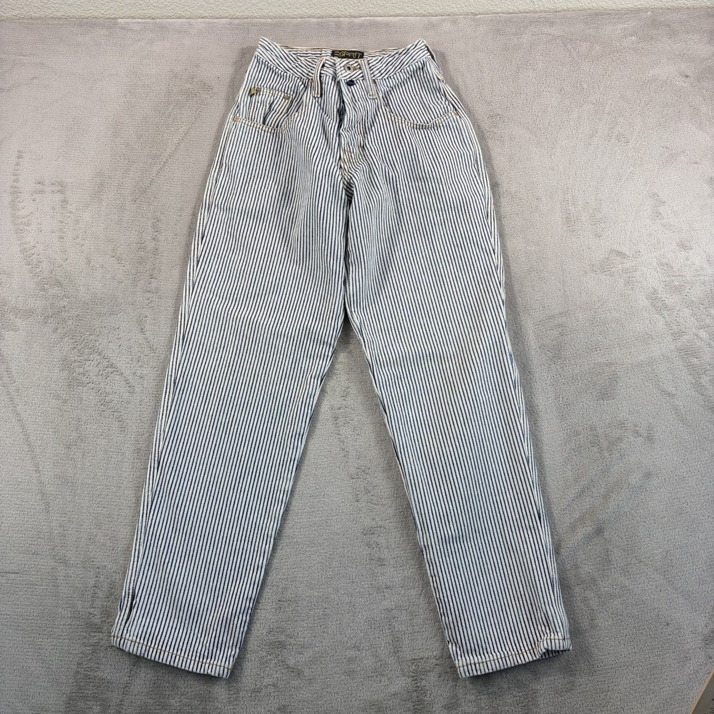 Vintage Esprit Mom Jeans Women 3/4 (24x29) Blue Railroad Striped Made in USA 80s